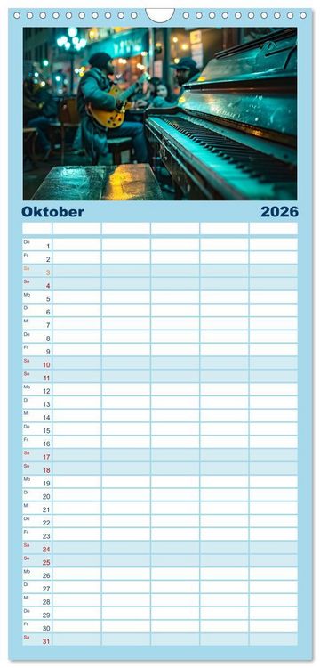 Produktbild: Familienplaner 2026 - Jazz Geschichten um Mitternacht mit 5 Spalten (Wandkalender, 21 x 45 cm) CALVENDO