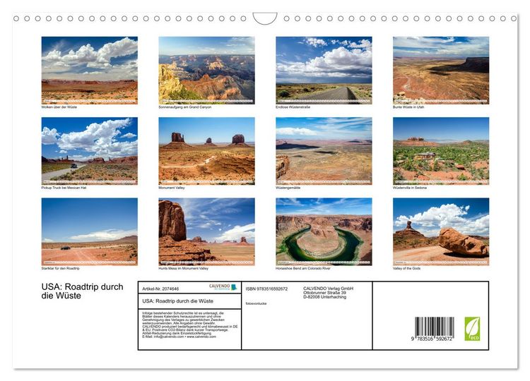 Produktbild: USA: Roadtrip durch die W&uuml;ste (Wandkalender 2026 DIN A3 quer), CALVENDO Monatskalender
