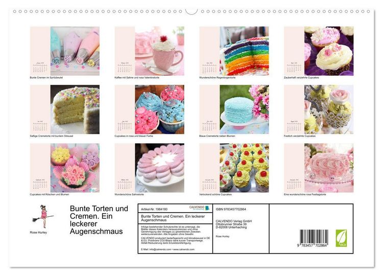 Produktbild: Bunte Torten und Cremen. Ein leckerer Augenschmaus (hochwertiger Premium Wandkalender 2026 DIN A2 quer), Kunstdruck in Hochglanz