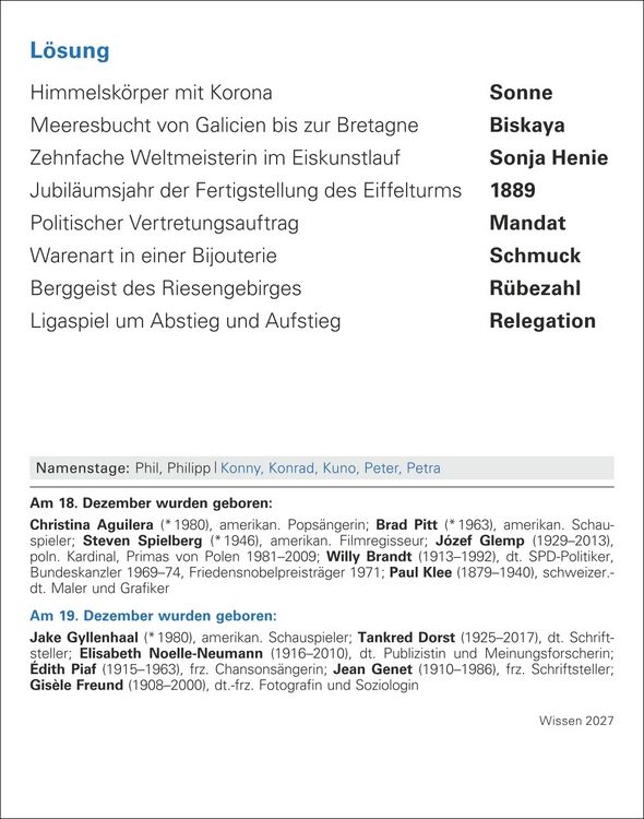 Produktbild: Wissen Tagesabrei&szlig;kalender 2027 - Quizfragen aus Geschichte, Politik, Kultur, Technik und Sport