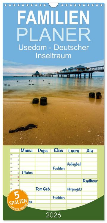 Produktbild: Familienplaner 2026 - Usedom - Deutscher Inseltraum mit 5 Spalten (Wandkalender, 21 x 45 cm) CALVENDO