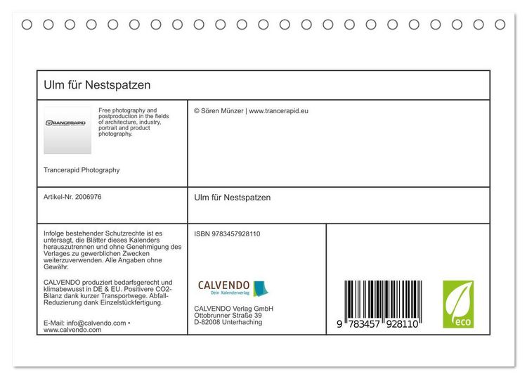 Produktbild: Ulm f&uuml;r Nestspatzen (Tischkalender 2026 DIN A5 quer), CALVENDO Monatskalender