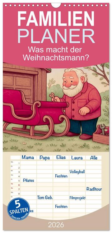Produktbild: Familienplaner 2026 - Was macht der Weihnachtsmann? mit 5 Spalten (Wandkalender, 21 x 45 cm) CALVENDO