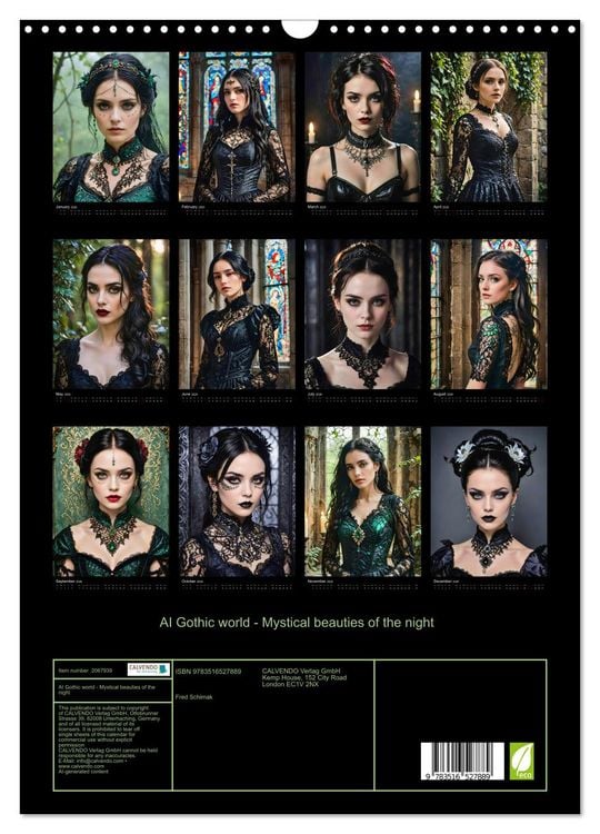 Produktbild: AI Gothic world - Mystical beauties of the night (Wall Calendar 2026 DIN A3 portrait), CALVENDO 12 Month Wall Calendar