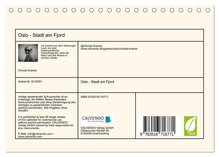 Produktbild: Oslo - Stadt am Fjord (Tischkalender 2026 DIN A5 quer), CALVENDO Monatskalender