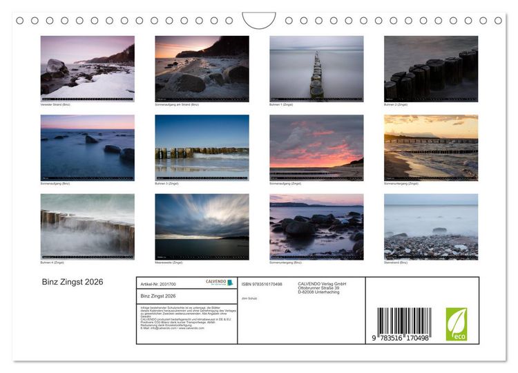Produktbild: Binz Zingst 2026 (Wandkalender 2026 DIN A4 quer), CALVENDO Monatskalender