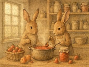 Produktbild: CALVENDO Puzzle Hasenzauber in der Marmeladenk&uuml;che | 1000 Teile Lege-Gr&ouml;&szlig;e 64x48cm Foto-Puzzle f&uuml;r gl&uuml;ckliche Stunden