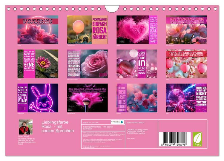 Produktbild: Lieblingsfarbe Rosa - mit coolen Spr&uuml;chen (Wandkalender 2026 DIN A4 quer), CALVENDO Monatskalender