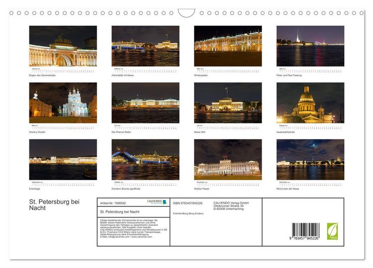 Produktbild: St. Petersburg bei Nacht (Wandkalender 2026 DIN A3 quer), CALVENDO Monatskalender