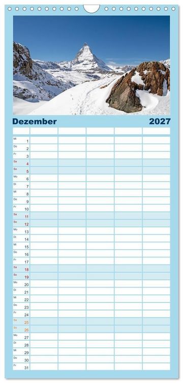 Produktbild: Familienplaner 2027 - Matterhorn - Eiger, M&ouml;nch und Jungfrau: Rund um die zeitlosen Gipfel mit 5 Spalten (Wandkalender, 21 x 45 cm) CALVENDO