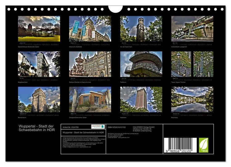 Produktbild: Wuppertal - Stadt der Schwebebahn in HDR (Wandkalender 2026 DIN A4 quer), CALVENDO Monatskalender
