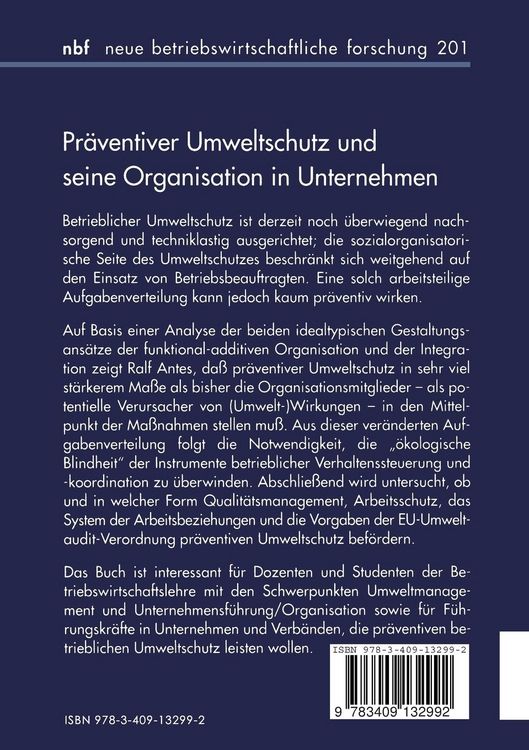Produktbild: Pr&auml;ventiver Umweltschutz und seine Organisation in Unternehmen