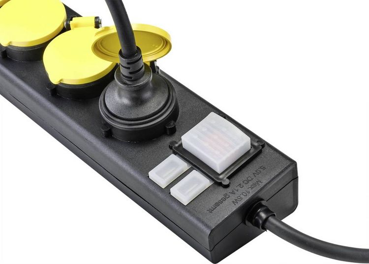 Produktbild: Sygonix RF-4737806 Steckdosenleiste mit Schalter Schwarz, Gelb Schutzkontakt 1St.