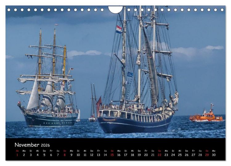 Produktbild: Windjammer vor Warnem&uuml;nde (Wandkalender 2026 DIN A4 quer), CALVENDO Monatskalender