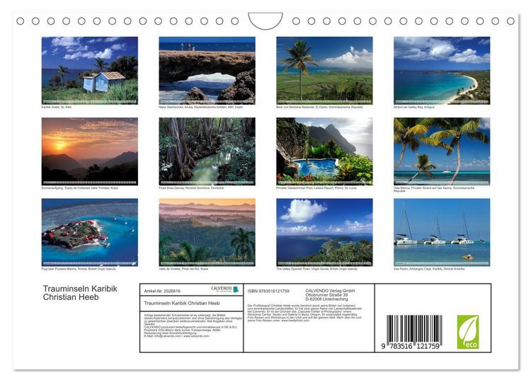 Produktbild: Trauminseln Karibik Christian Heeb (Wandkalender 2026 DIN A4 quer), CALVENDO Monatskalender