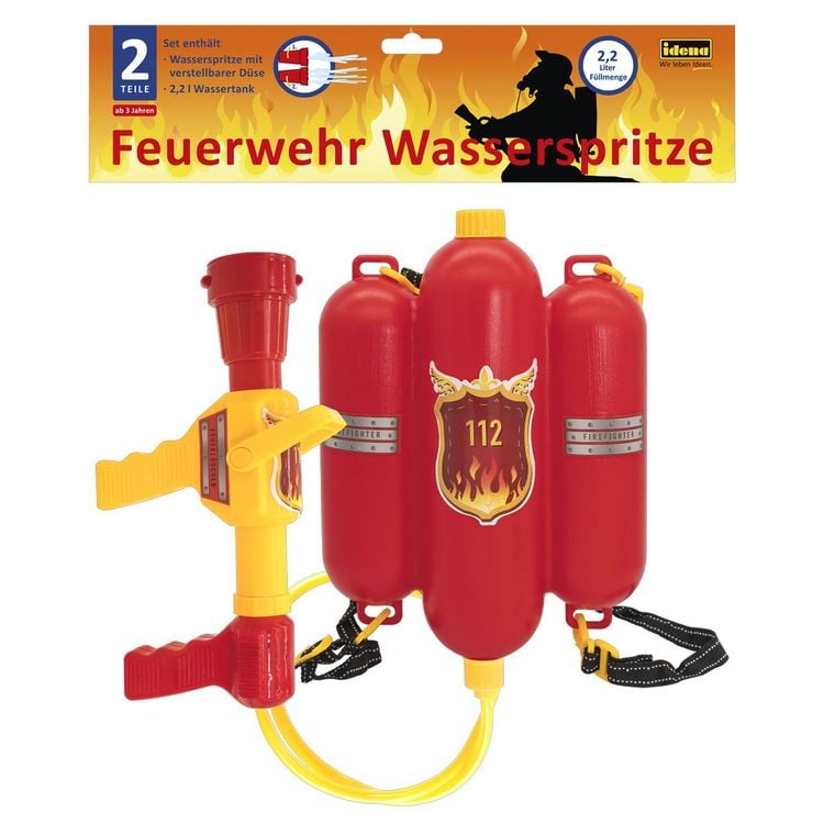 Produktbild: Idena Kinder-Feuerwehr-Wasserspritze mit verstellbarer D&uuml;se 2,2l Wassertank 40cm