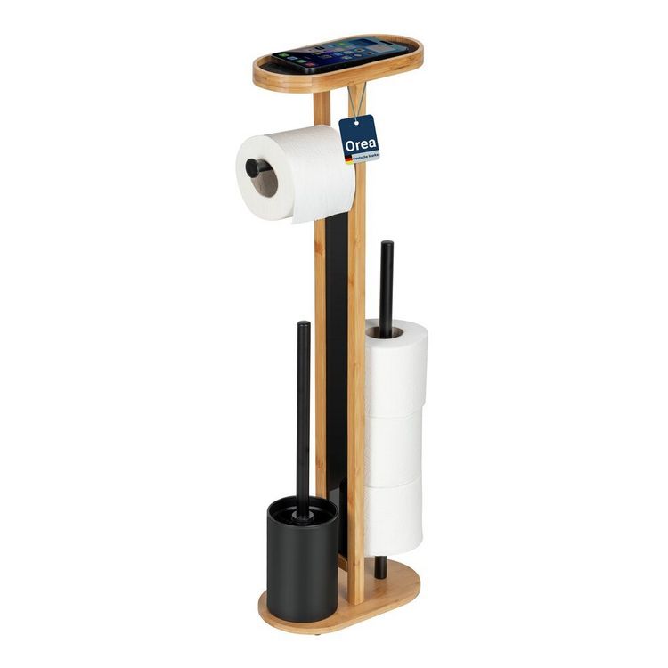 Produktbild: Stand WC-Garnitur Mod. Orea Bambus, mit Ablagefl&auml;che und Ersatzrollenhalter