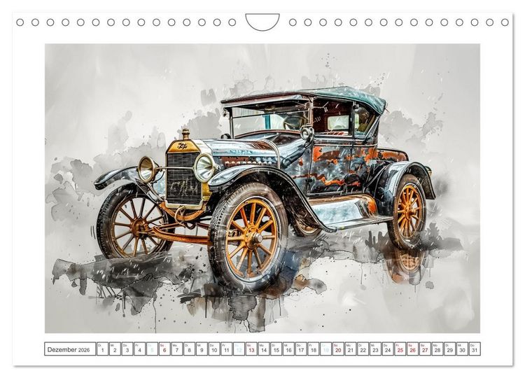 Produktbild: Aquarell Oldtimer (Wandkalender 2026 DIN A4 quer), CALVENDO Monatskalender