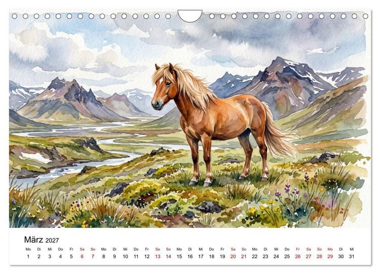 Produktbild: Magie der Islandpferde im Aquarellstil (Wandkalender 2027 DIN A4 quer), CALVENDO Monatskalender