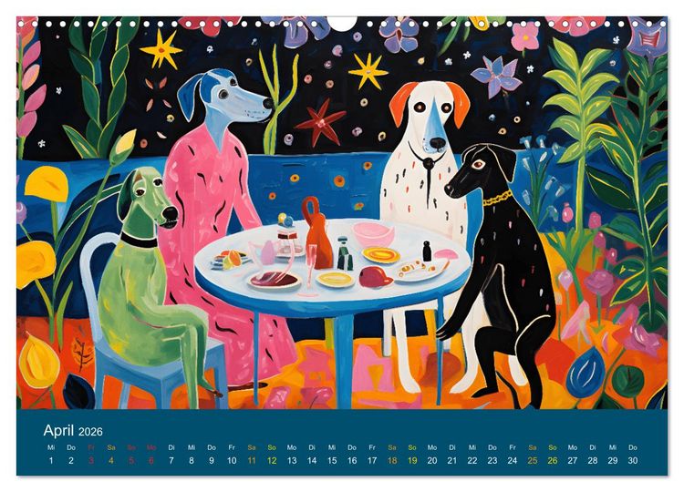Produktbild: Hunde Kunstwerke - Hunde im Stil des Fauvismus k&uuml;nstlerisch gestaltet (Wandkalender 2026 DIN A3 quer), CALVENDO Monatskalender