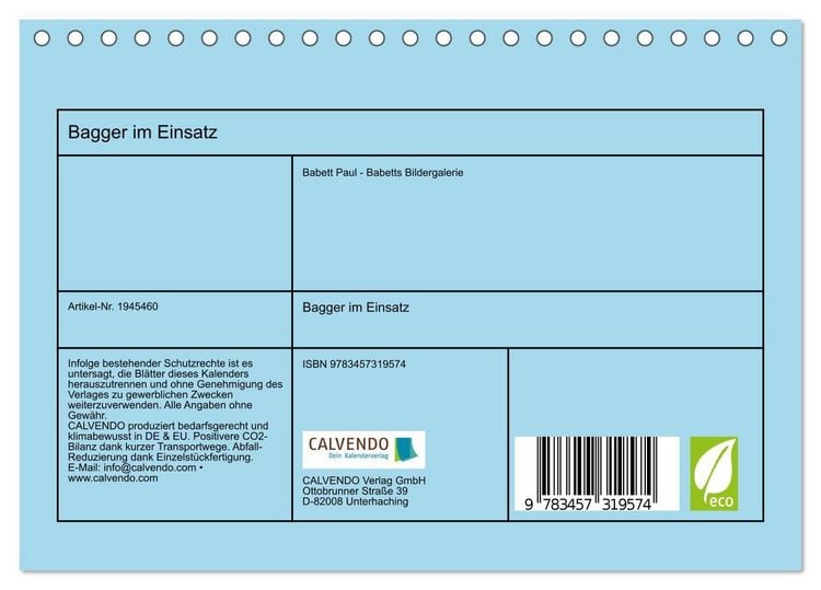 Produktbild: Bagger im Einsatz (Tischkalender 2026 DIN A5 quer), CALVENDO Monatskalender