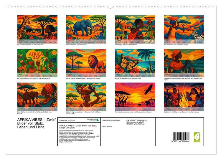 Produktbild: AFRIKA VIBES &ndash; Zw&ouml;lf Bilder voll Stolz, Leben und Licht (hochwertiger Premium Wandkalender 2026 DIN A2 quer), Kunstdruck in Hochglanz