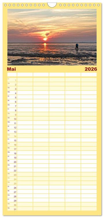 Produktbild: Familienplaner 2026 - Sonnenunterg&auml;nge, an der Nordseek&uuml;ste vor Cuxhaven mit 5 Spalten (Wandkalender, 21 x 45 cm) CALVENDO