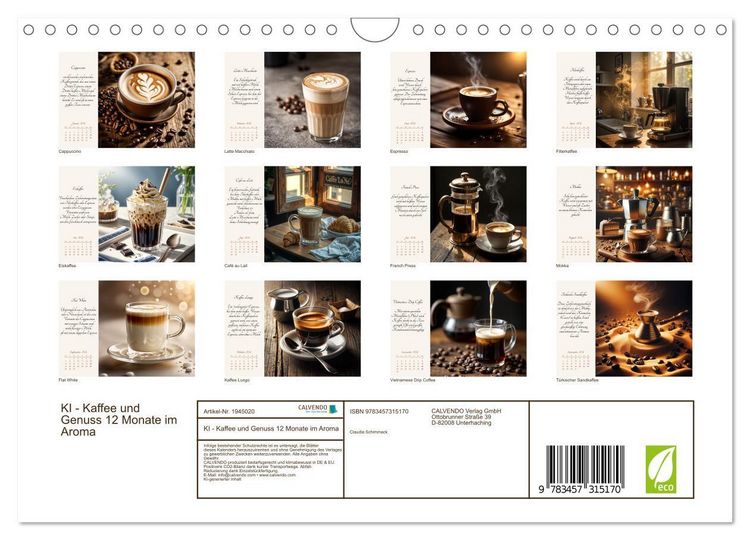 Produktbild: KI - Kaffee und Genuss 12 Monate im Aroma (Wandkalender 2026 DIN A4 quer), CALVENDO Monatskalender