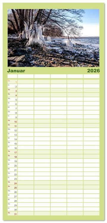 Produktbild: Familienplaner 2026 - Die Schlei - Segelrevier und Naherholungsgebiet mit 5 Spalten (Wandkalender, 21 x 45 cm) CALVENDO