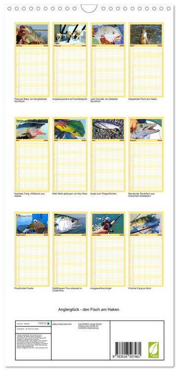 Produktbild: Familienplaner 2026 - Anglergl&uuml;ck - den Fisch am Haken mit 5 Spalten (Wandkalender, 21 x 45 cm) CALVENDO