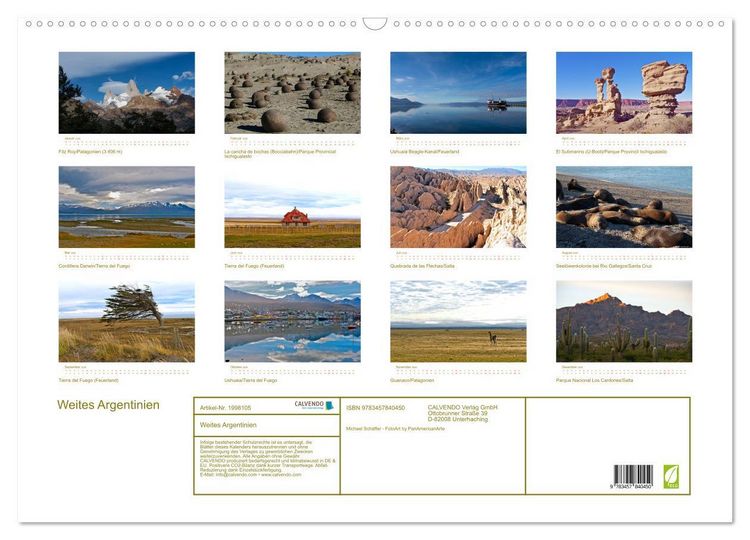 Produktbild: Weites Argentinien (Wandkalender 2026 DIN A2 quer), CALVENDO Monatskalender