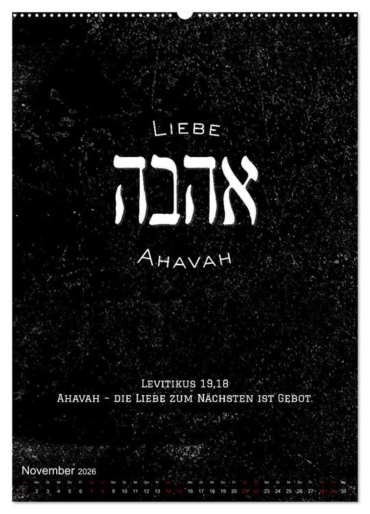 Produktbild: Hebr&auml;ische Lettern - Worte voller Licht und Weisheit (Wandkalender 2026 DIN A2 hoch), CALVENDO Monatskalender