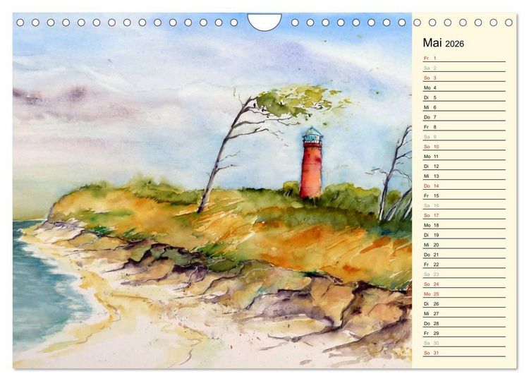 Produktbild: Aquarelle - Fischland-Dar&szlig; (Wandkalender 2026 DIN A4 quer), CALVENDO Monatskalender