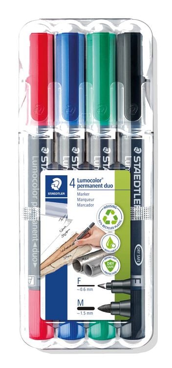 Produktbild: STAEDTLER Zweispitz-Marker Lumocolor 348 permanent, Rundspitze, 4er Set