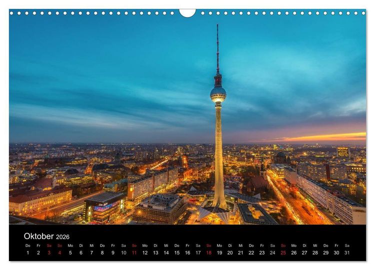 Produktbild: Berlin City bei Nacht (Wandkalender 2026 DIN A3 quer), CALVENDO Monatskalender