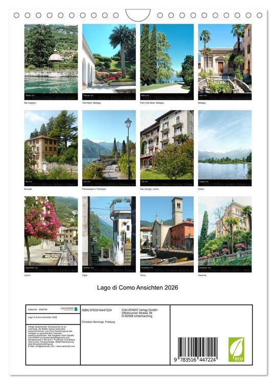 Produktbild: Lago di Como Ansichten 2026 (Wandkalender 2026 DIN A4 hoch), CALVENDO Monatskalender