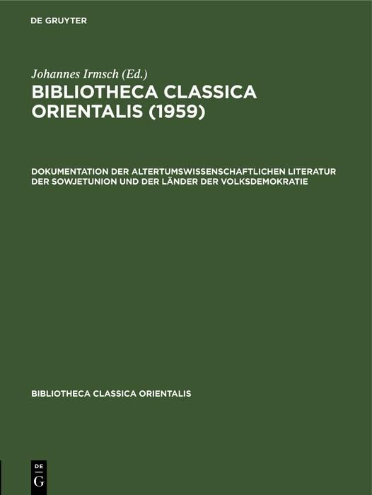 Produktbild: Bibliotheca Classica Orientalis. Band 4, Heft 1