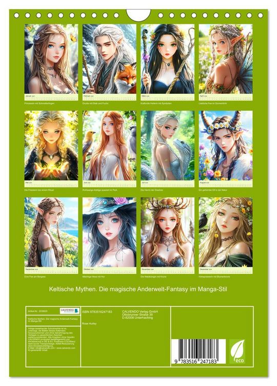 Produktbild: Keltische Mythen. Die magische Anderwelt-Fantasy im Manga-Stil (Wandkalender 2026 DIN A4 hoch), CALVENDO Monatskalender