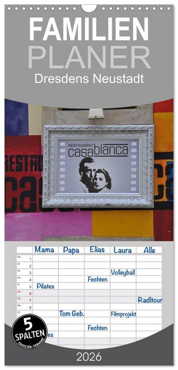 Produktbild: Familienplaner 2026 - Dresdens Neustadt mit 5 Spalten (Wandkalender, 21 x 45 cm) CALVENDO