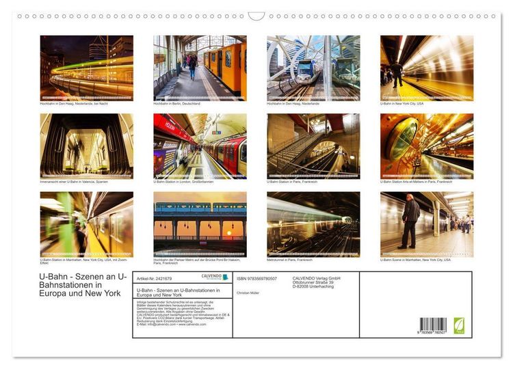 Produktbild: U-Bahn - Szenen an U-Bahnstationen in Europa und New York (Wandkalender 2027 DIN A2 quer), CALVENDO Monatskalender