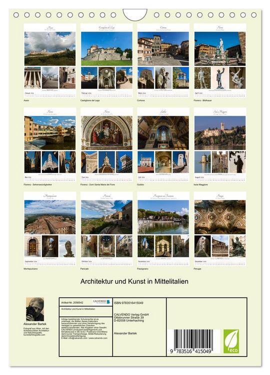 Produktbild: Architektur und Kunst in Mittelitalien (Wandkalender 2026 DIN A4 hoch), CALVENDO Monatskalender