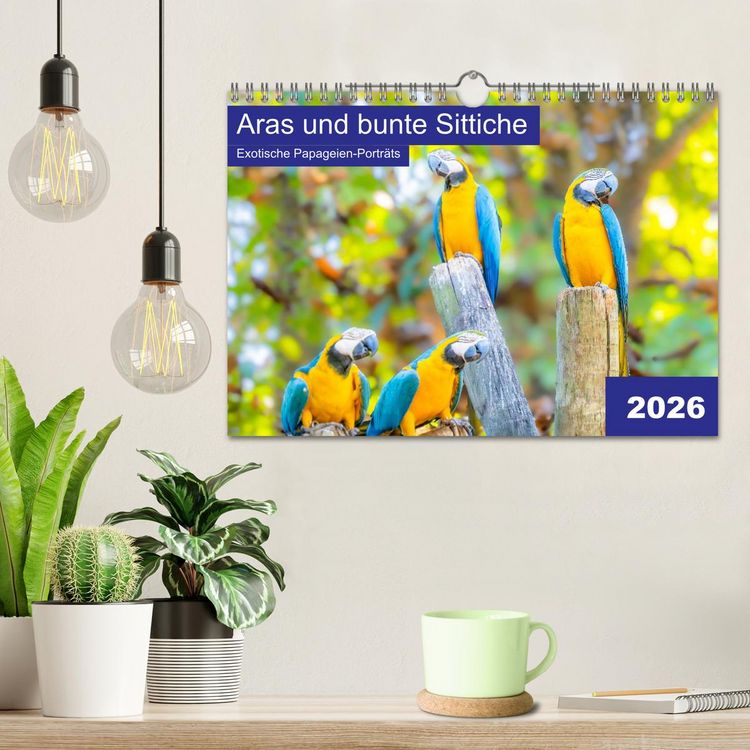 Produktbild: Aras und bunte Sittiche: Exotische Papageien-Portr&auml;ts (Wandkalender 2026 DIN A4 quer), CALVENDO Monatskalender
