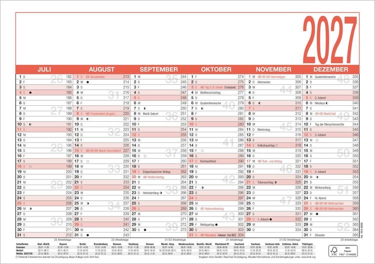 Produktbild: Arbeitstagekalender A5 2027