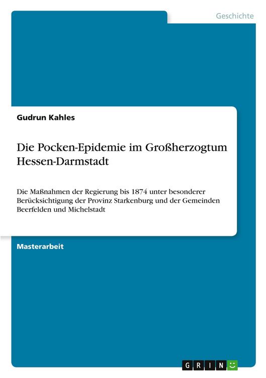 Produktbild: Die Pocken-Epidemie im Gro&szlig;herzogtum Hessen-Darmstadt