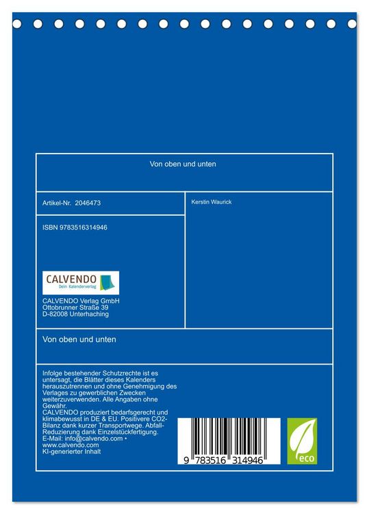 Produktbild: Von oben und unten (Tischkalender 2026 DIN A5 hoch), CALVENDO Monatskalender