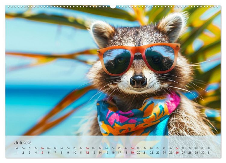 Produktbild: Niedlicher Waschb&auml;ren-Style. Modisch, elegant und blumig (Wandkalender 2026 DIN A2 quer), CALVENDO Monatskalender