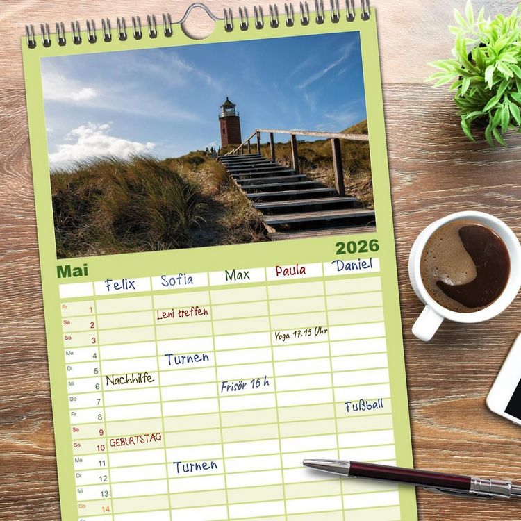 Produktbild: Familienplaner 2026 - Sylt - Bilder einer Insel mit 5 Spalten (Wandkalender, 21 x 45 cm) CALVENDO