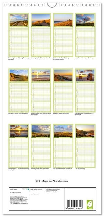 Produktbild: Familienplaner 2027 - Sylt - Magie der Abendstunden mit 5 Spalten (Wandkalender, 21 x 45 cm) CALVENDO