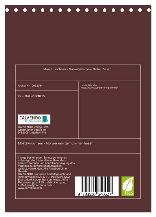 Produktbild: Moschusochsen - Norwegens gem&uuml;tliche Riesen (Tischkalender 2026 DIN A5 hoch), CALVENDO Monatskalender