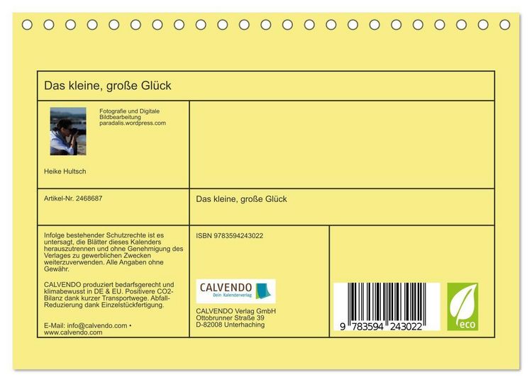 Produktbild: Das kleine, gro&szlig;e Gl&uuml;ck (Tischkalender 2027 DIN A5 quer), CALVENDO Monatskalender